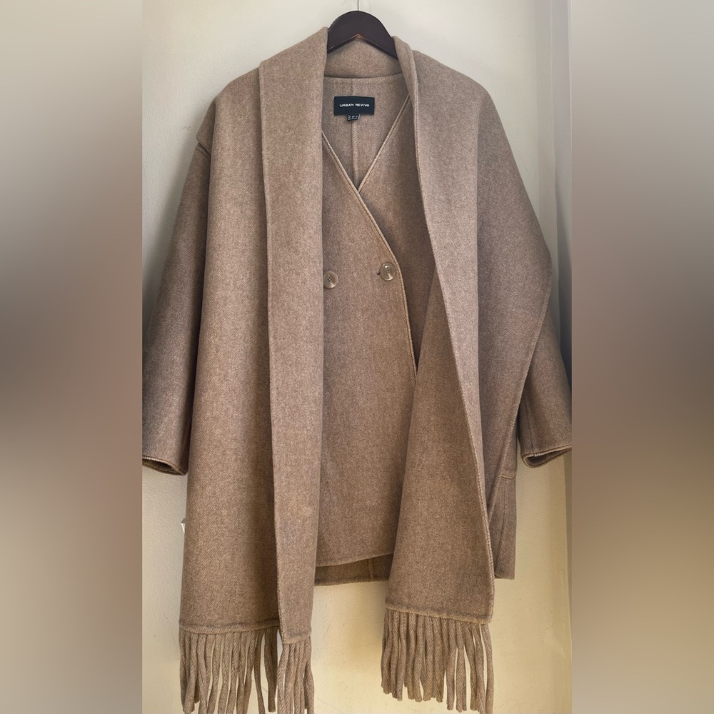 Urban Revivo Wool & Cashmere Blend Mid-Length Coat with Scarf  Small - Picture 3 of 8